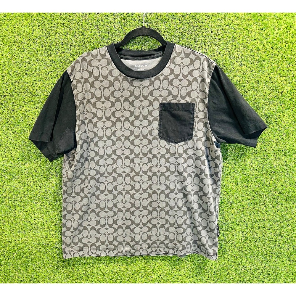 Coach Men's Gray/Black Signature Logo Pocket Crew Neck Short Sleeve Tee S - Picture 1 of 5